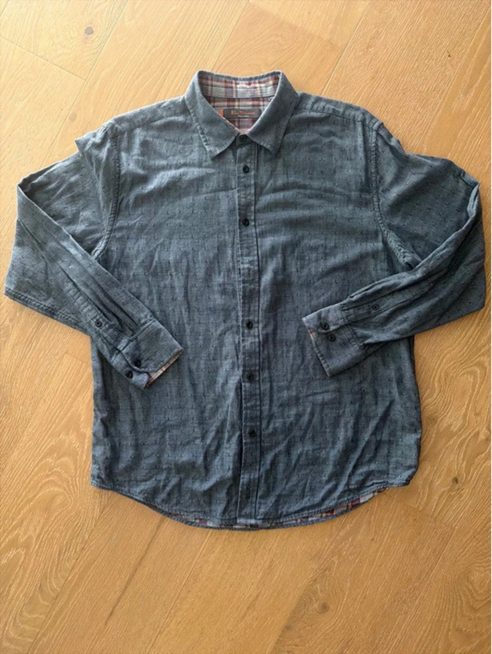 Ben Sherman Men’s XL Gray Long Sleeve Button Up Shirt Plaid Trim Casual